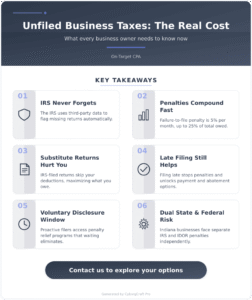 Infographic: What Happens If You've Never Filed a Tax Return for Your Business? Here's the Honest Answer - Key concepts and takeaways
